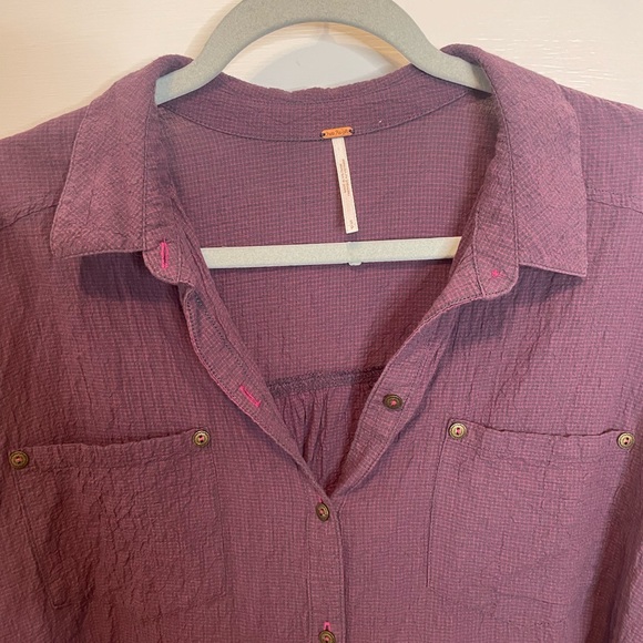 Free People Love Her Madly Button Up Shirt Size S Purple Oversized - Picture 3 of 5